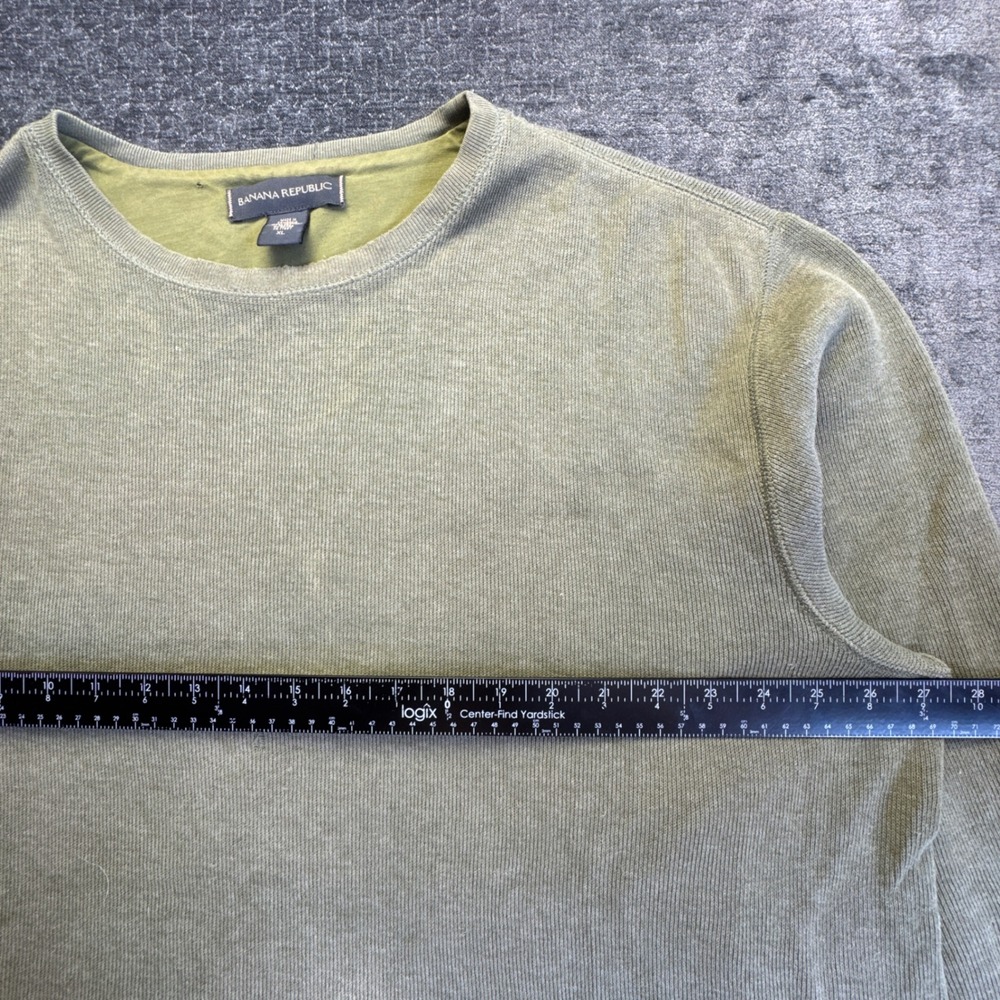 Banana Republic Sweater Men XL Olive Green Ribbed Knit Cotton Pullover Crew Neck - Picture 4 of 16
